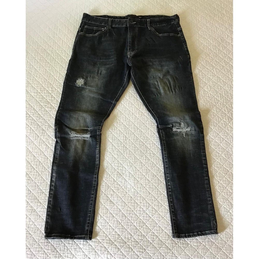 Decibel Mens Dark Wash Distressed Moto‎ Denim Jeans 40x32 Slim Fit Streetwear
